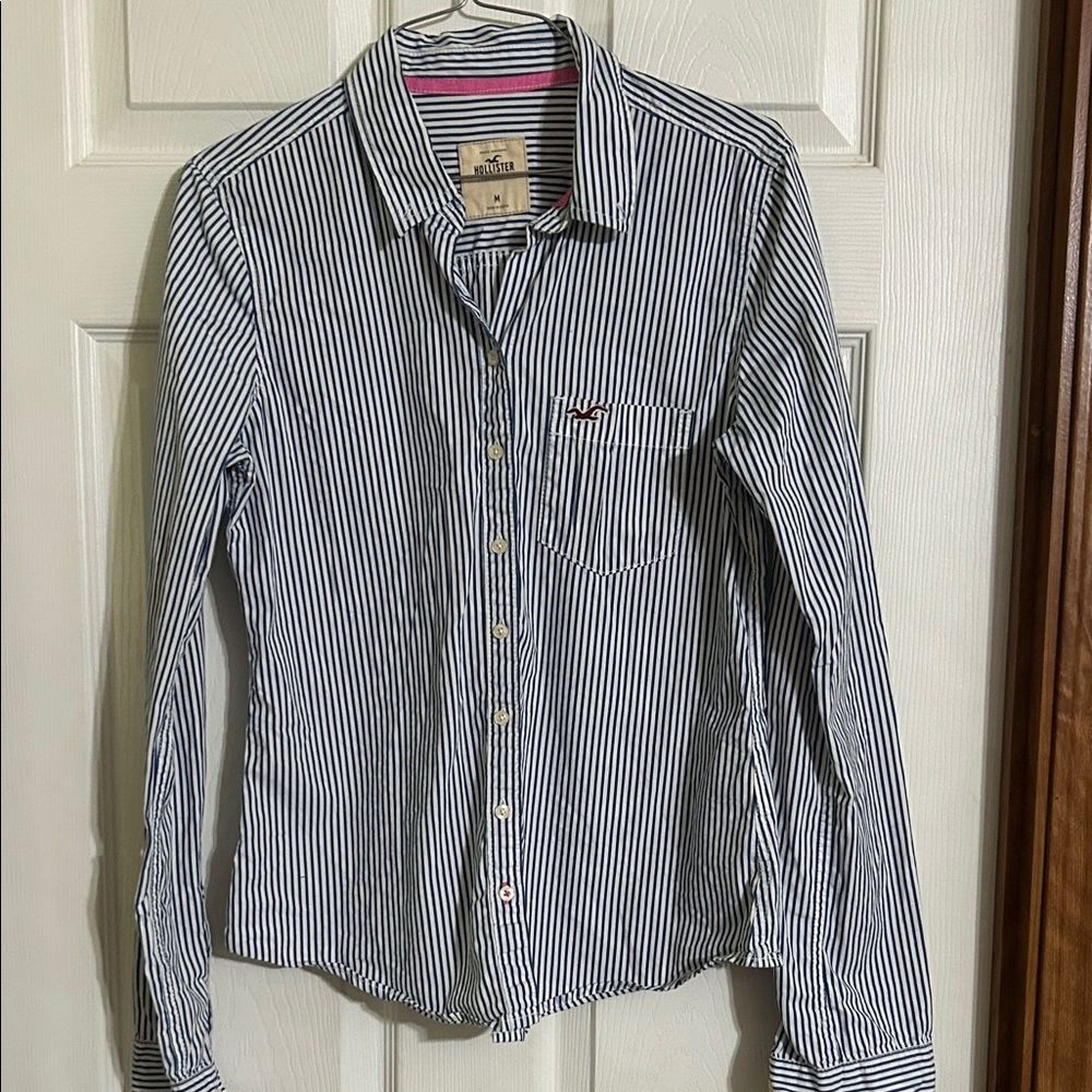 Hollister Blue and White Striped Shirt